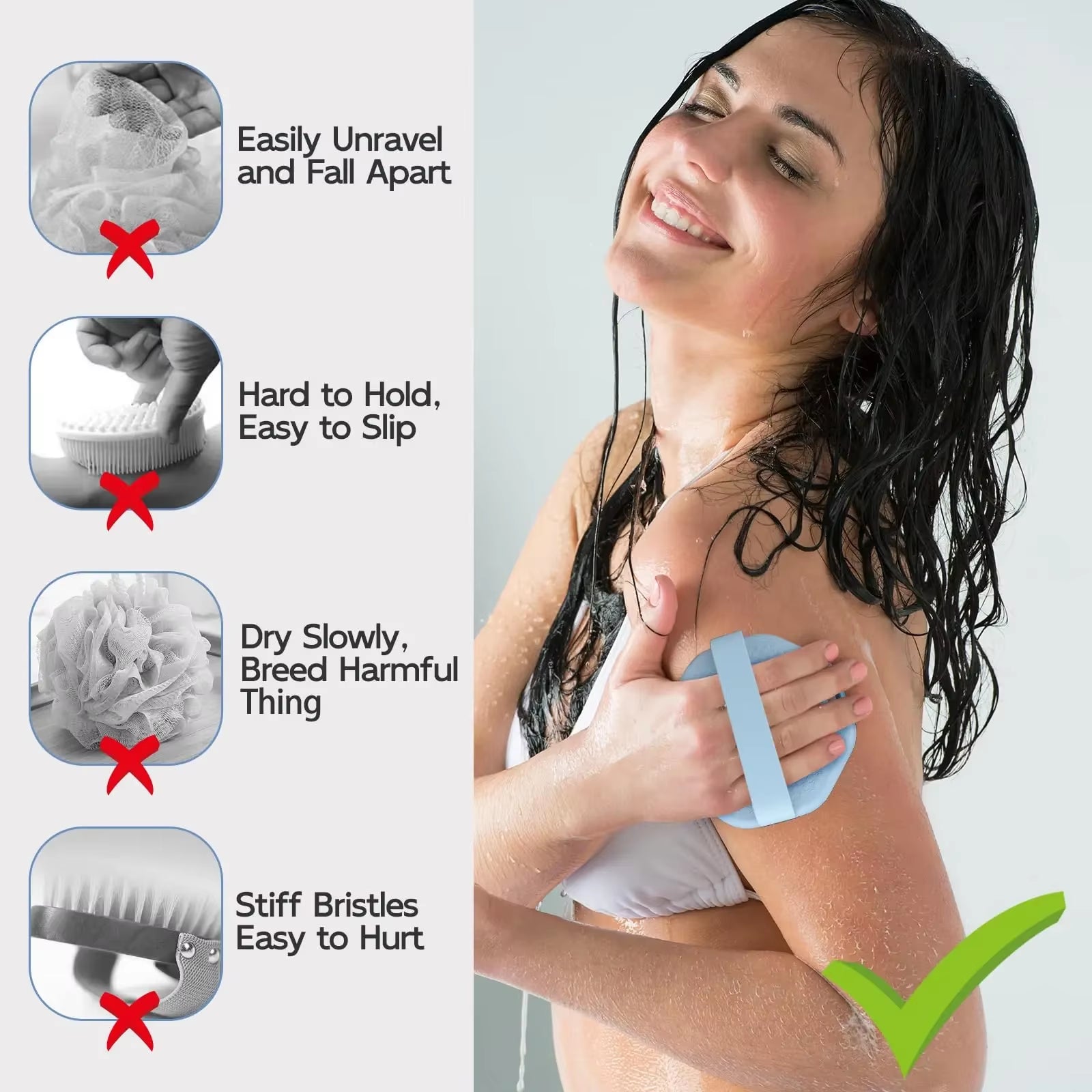 Silicone Body Scrubber Shower Brush Exfoliating Shower Scrubber with Non-Slip Hand Strap Silicone Body Buffer for Use in Shower