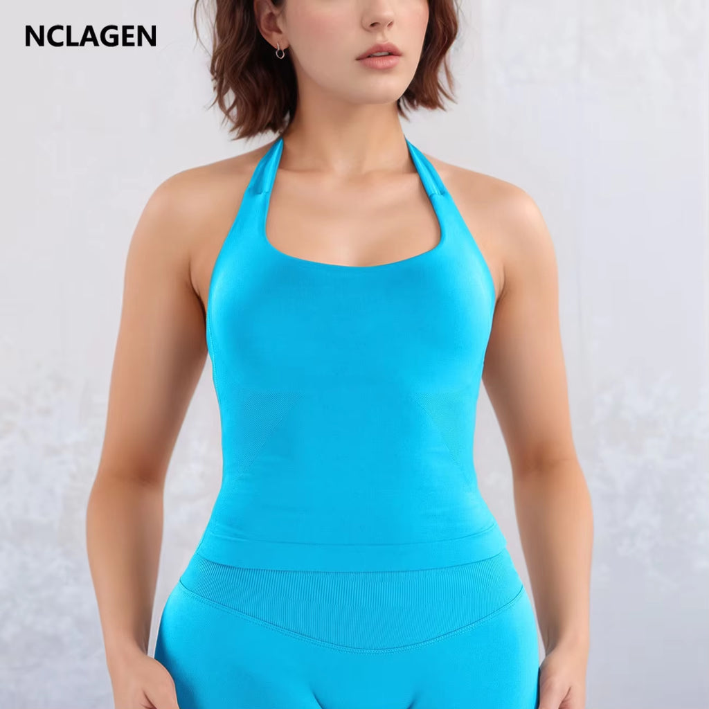 Fitness Halter Top Woman Gym Clothes Removable Chest Pad Yoga Tank Push-Up Sports Bra Workout Activewear Pilates Vest