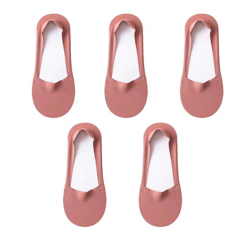5Pairs Women Socks Breathable Invisible Silicone Non-Slip Solid Color Boat Sock Comfortable High Quality No-Show Sox Ultra-Thin