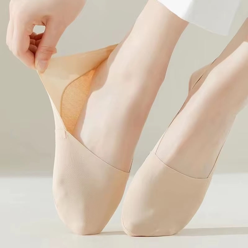 5Pairs Women Socks Breathable Invisible Silicone Non-Slip Solid Color Boat Sock Comfortable High Quality No-Show Sox Ultra-Thin
