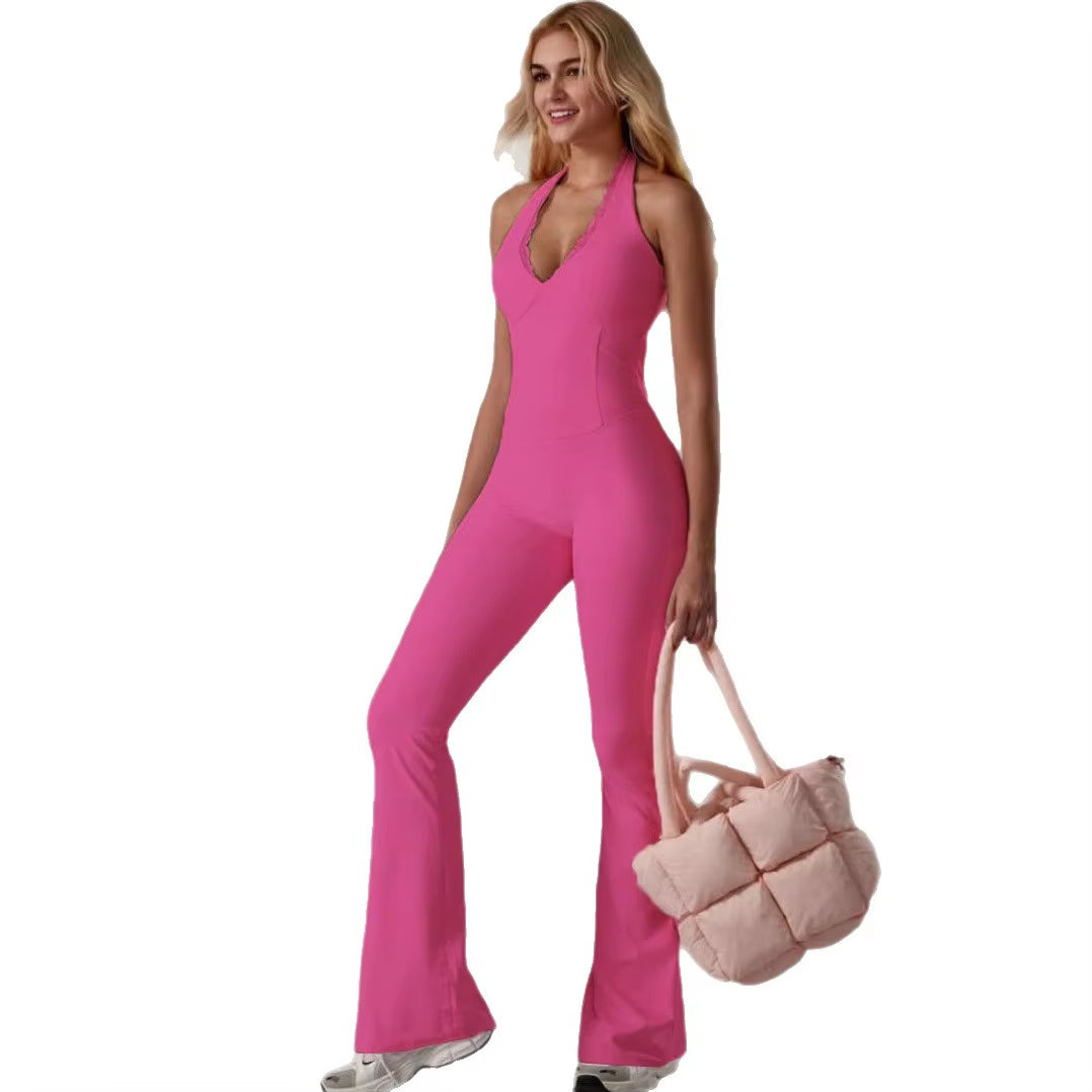 High-End French Style Thickened Women'S Sports Lace Micro Flare Yoga Suit G25J196-2025 High Waist Long Pants High Elasticity