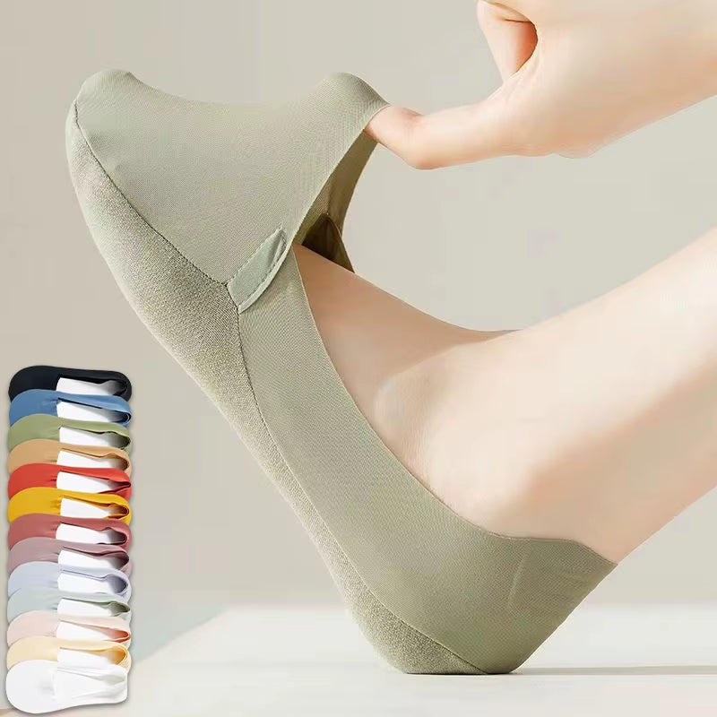 5Pairs Women Socks Breathable Invisible Silicone Non-Slip Solid Color Boat Sock Comfortable High Quality No-Show Sox Ultra-Thin